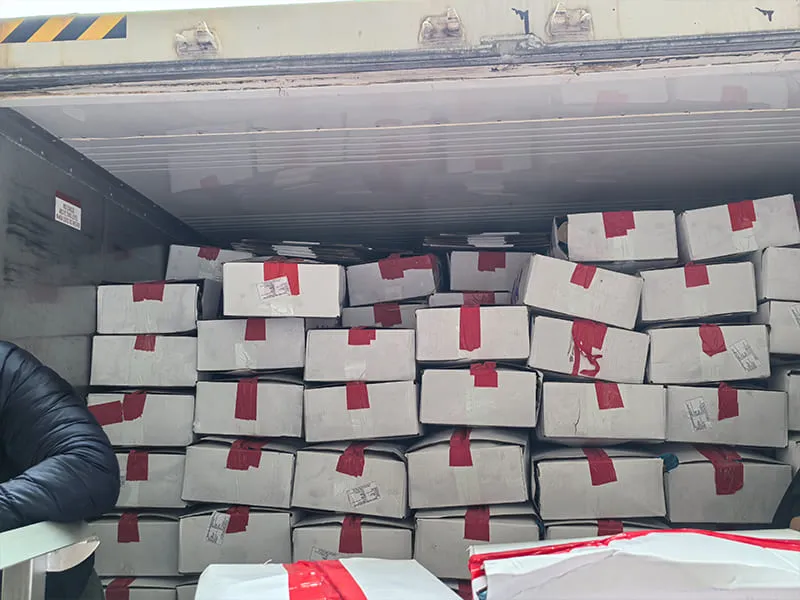 Frozen fish container loading for export shipment